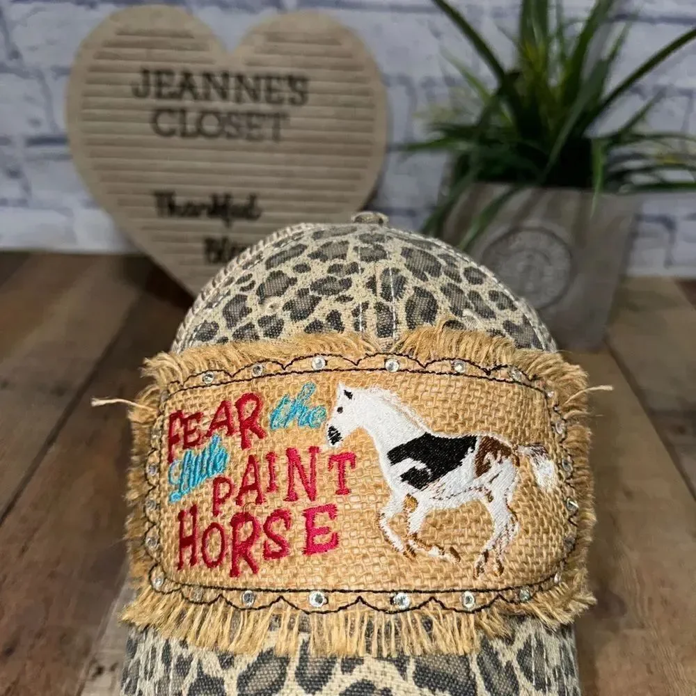 Fear the little paint horse baseball cap leopard burlap rhinestones